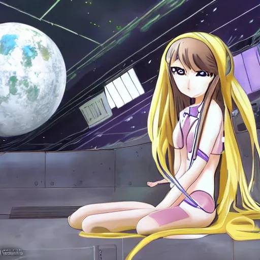 Prompt: beautiful and gorgeous anime girl in a thight plug suit scavenging a abandoned space station