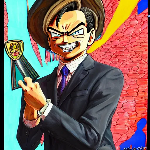 Image similar to Painting of Saul Goodman, official, hyper detailed, character dragonball, award winning artwork, Akira Toriyama