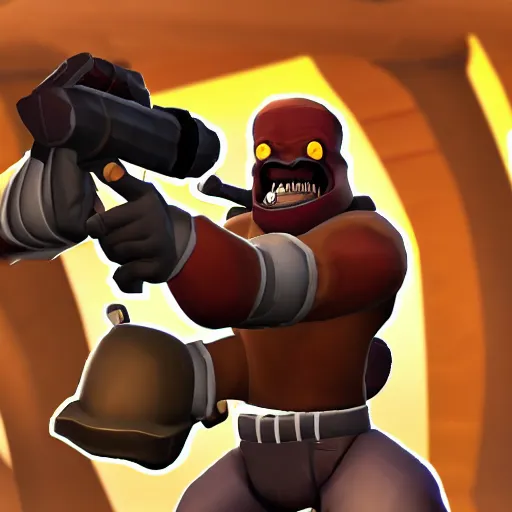 Image similar to demoman from team fortress 2 laughing at the camera