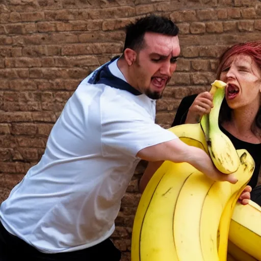 Image similar to someone attacking someone with a giant banana