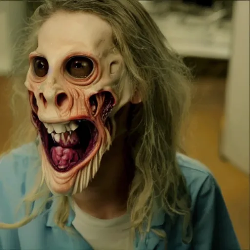 Image similar to b - grade horror film budget production a very strange creature made of cronenberg dentist drilling teeth