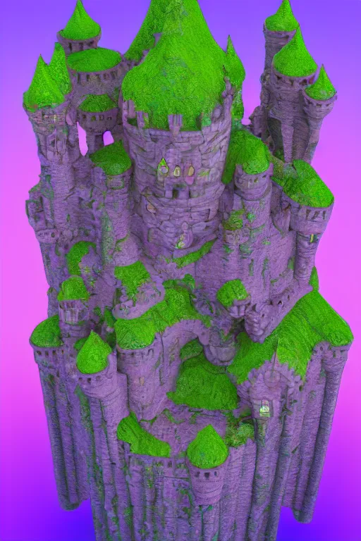 Image similar to multi level fairy castle, calm, tranquil, faded effect, detailed, vaporwave colors, render by substance designer