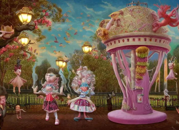 Image similar to 🎪🎟🤹♀🎠🎡, lowbrow, matte painting, 3 - d highly detailed, in the style of mark ryden,