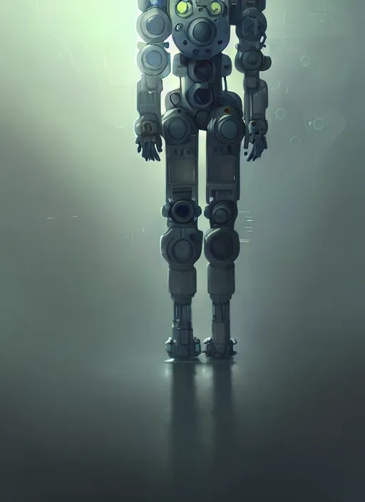Image similar to a mech suit working at a lab, diffuse lighting, fantasy, highly detailed, photorealistic, digital painting, artstation, illustration, concept art, smooth, sharp focus, in the style of tom bagshaw