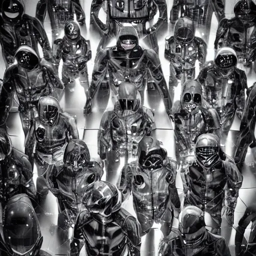 Prompt: love, diverse many dark grey cybersuits, from behind, grey rituals, wide wide angle, vivid, elaborate, highly detailed, beautiful lighting