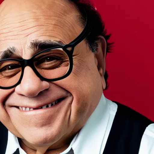 Image similar to Danny Devito portrait, XF IQ4, f/1.4, ISO 200, 1/160s, 8K, Sense of Depth, color and contrast corrected, Nvidia AI, Dolby Vision, in-frame