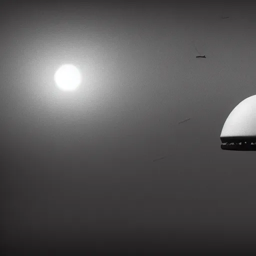 Image similar to leaked top secret footage of an ufo, black and white shot with an old camera, intricate details, eerie, highly detailed, photorealistic, octane render, 8 k, unreal engine.