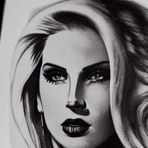 Image similar to Lana del rey tattoo design, photorealistic, dramatic