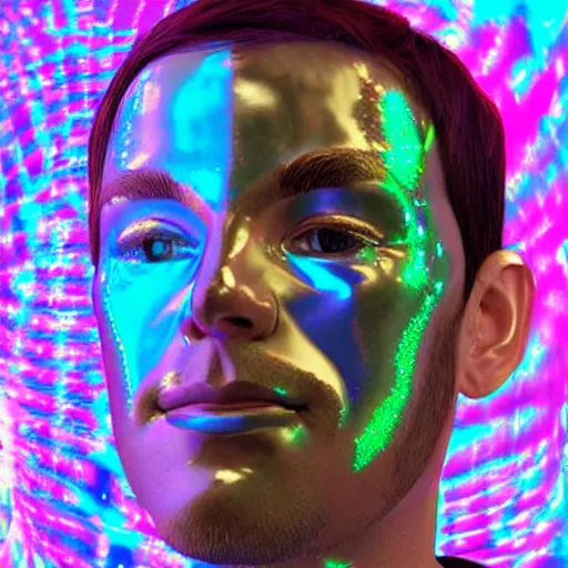 Image similar to a 3d human head made up of shiny holograms