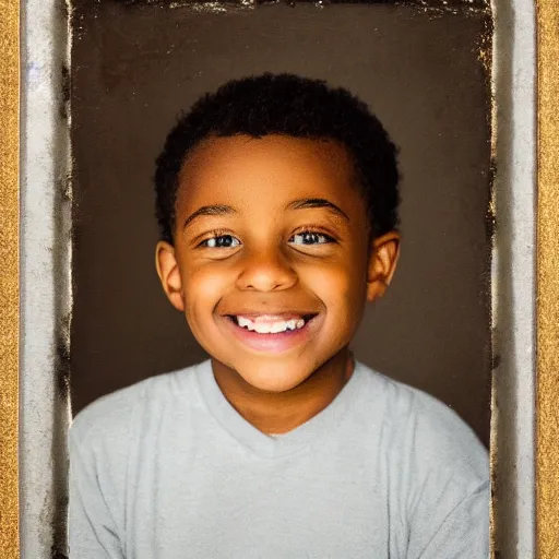 Image similar to portrait of a black boy smiling, studio portrait