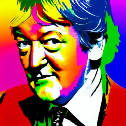 Image similar to rainbow stephen fry. pop art.