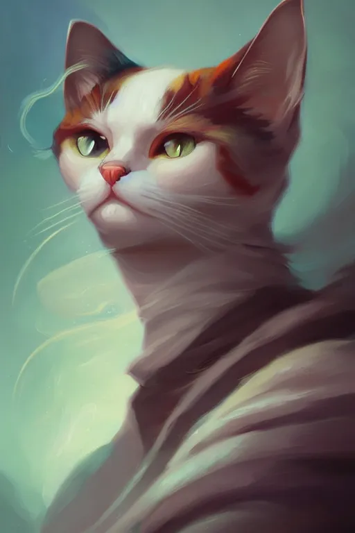 Prompt: Cat portrait painting in the style of peter Mohrbacher, trending on artstation, deviantart, Pinterest, detailed, realistic, High Resolution, HD 8k