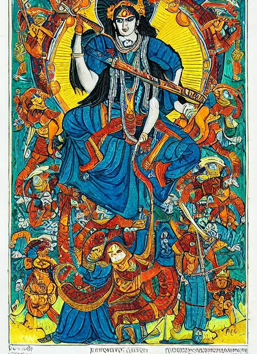 Image similar to kali - durga with a hammer and sickle and in the forehead the star burns : ivan bilibin