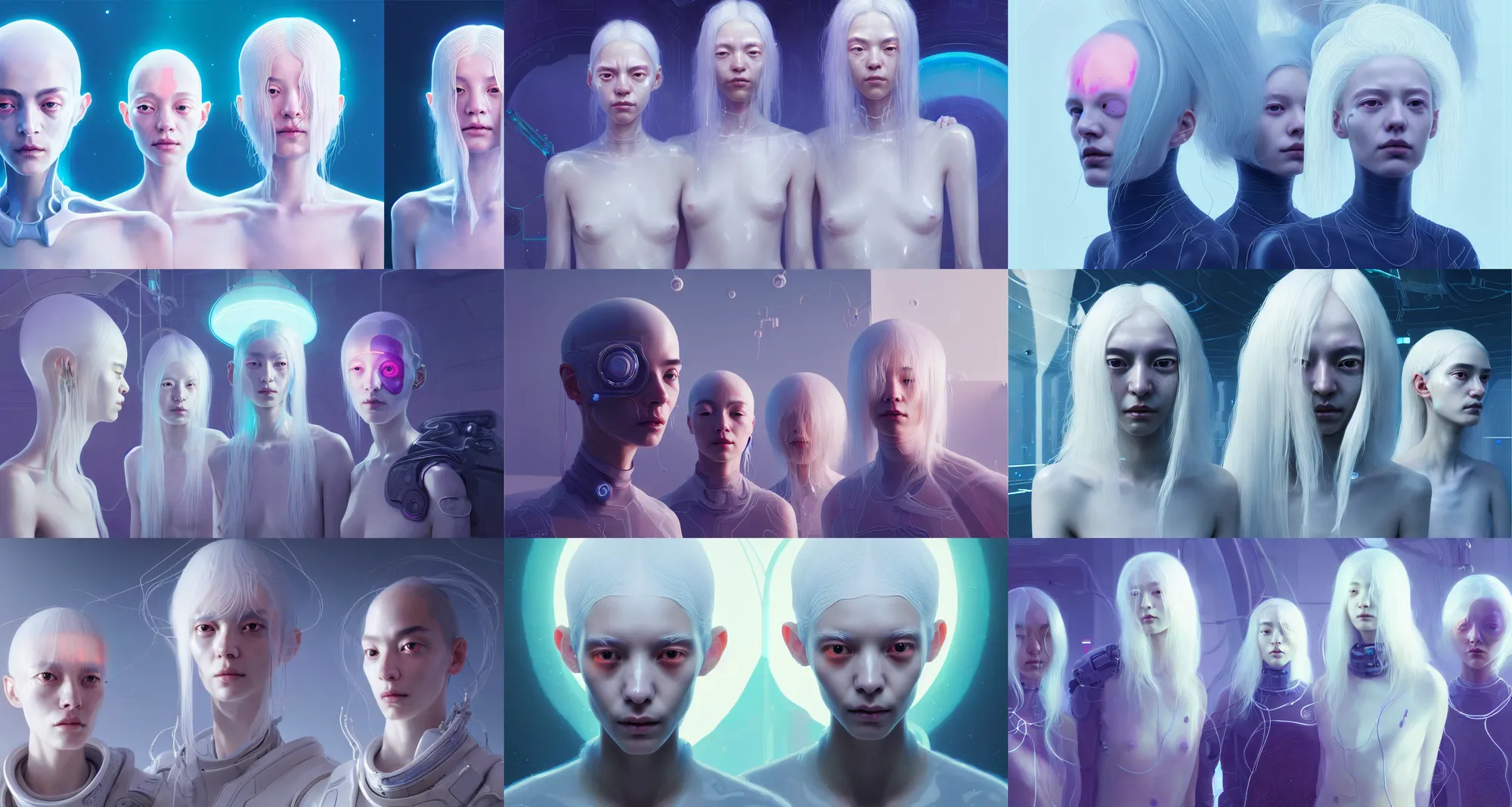 Prompt: portrait of yael shelbia, kang seul - gi and josie lane, venus squid astronaut, white hair, intricate design details. cyberpunk symmetrical facial, by ruan jia and beeple. smooth gradients, deep space.