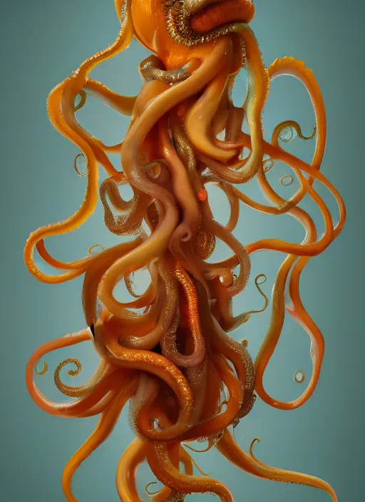 Image similar to subsurface scattering, medusa made of soft wax, cgsociety, translucent, organic squid and ceramic art nouveau swirls, golden orbs, colored smoke, in the style of alberto seveso and ruan jia and beeple and giger, mystical colors, back light, rim light, dramatic lighting, 8 k, stunning scene, raytracing, octane render