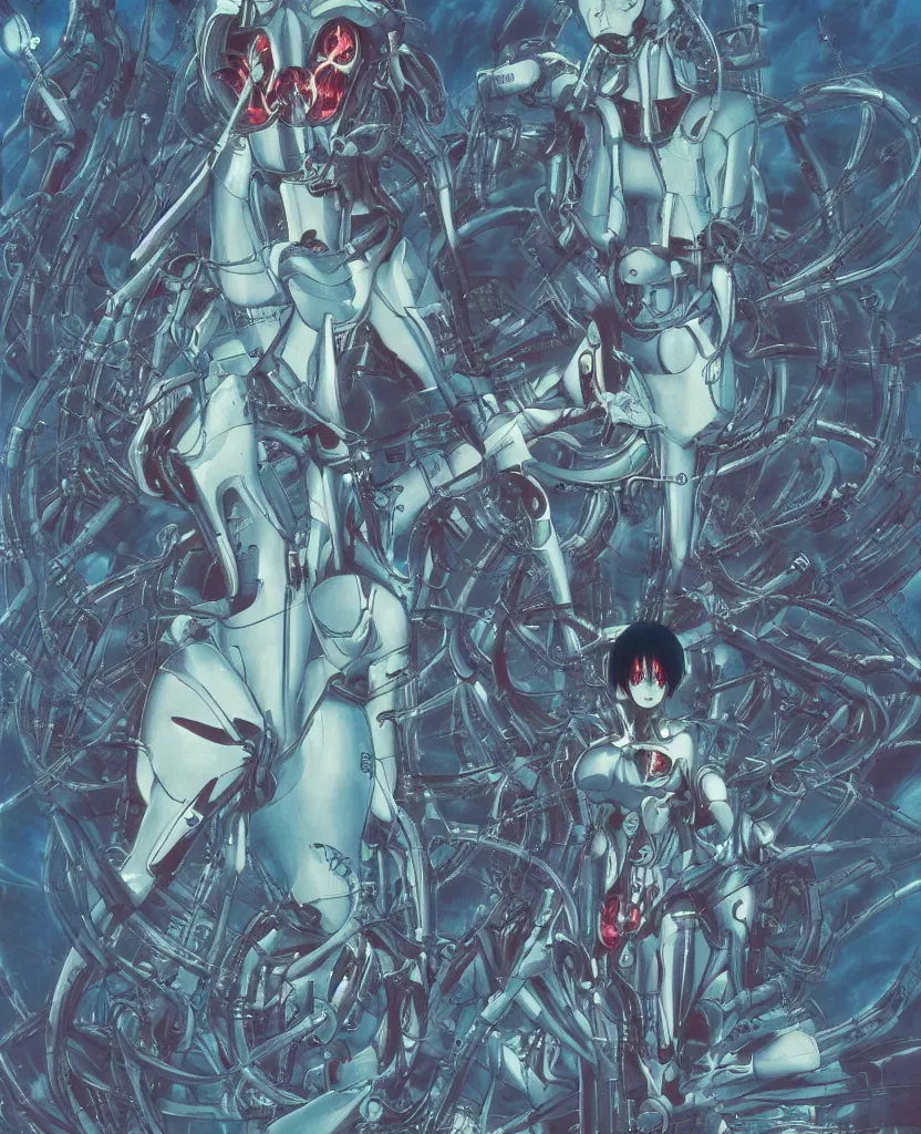 Image similar to female anime character rei ayanami cyborg in the center giygas epcotinside a space station eye of providence beksinski finnian vivid hr giger to eye hellscape mind character environmental