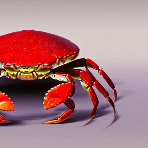 Image similar to photorealistic watermelon colored crab. hyperdetailed photorealism, 1 0 8 megapixels, amazing depth, glowing rich colors, powerful imagery, psychedelic overtones, 3 d finalrender, 3 d shading, cinematic lighting, artstation concept art