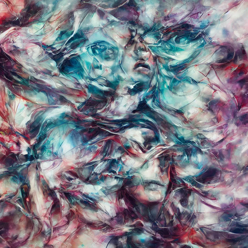 Image similar to an abstract, swirling, elaborate recursive large and decaying array of beauty, painted by agnes cecile as featured on conceptartworld 3 d, surreal ramifications, 8 k