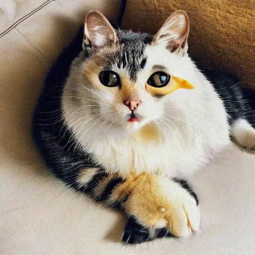 Prompt: a cat with chicken drumsticks for ears lounging in a luxurious hotel room, beautiful photo realism