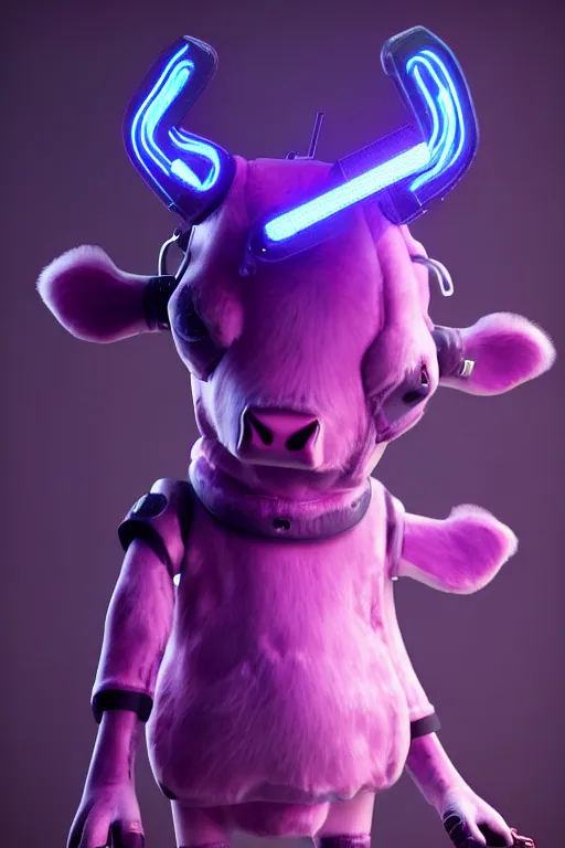 Prompt: high quality 3 d render cyberpunk very cute cyborg cow shaggy! hybrid! drinking beer, highly detailed, unreal engine cinematic smooth, in the style of blade runner & detective pikachu, hannah yata charlie immer, purple neon light, low angle, uhd 8 k, sharp focus