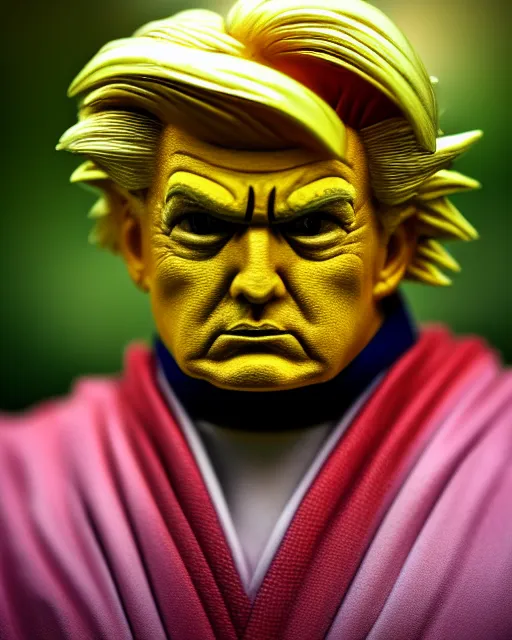 Image similar to award winning 5 5 mm close up face portrait photo of trump as songoku, in a park by stefan kosnic. rule of thirds.