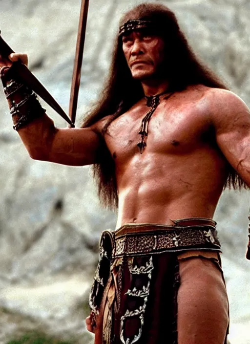 Prompt: film still, vladimit putin in the movie conan the barbarian