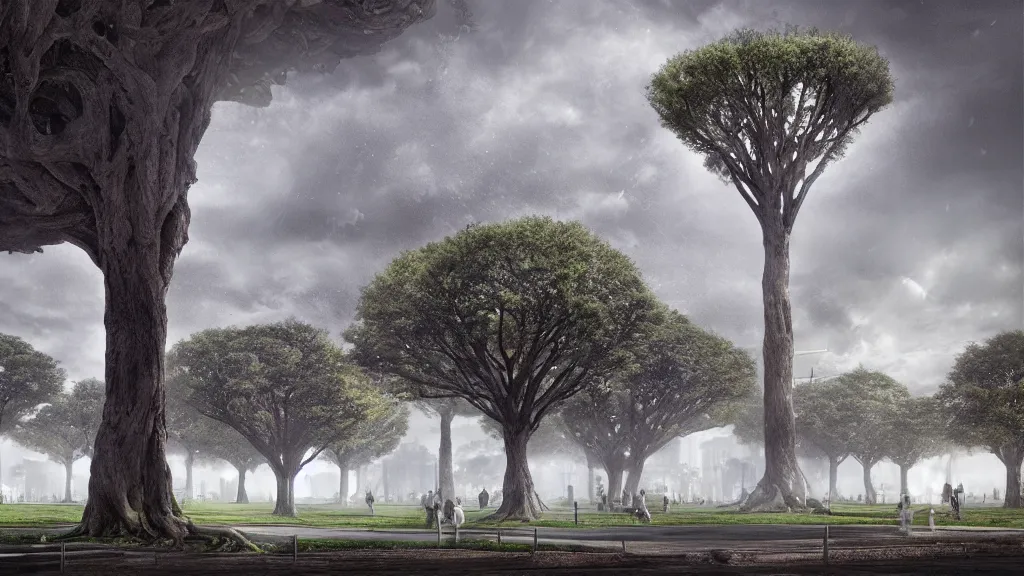 Prompt: the great elven tree growing in the middle of tiananmen square, beijing. andreas achenbach, artgerm, mikko lagerstedt, zack snyder, tokujin yoshioka