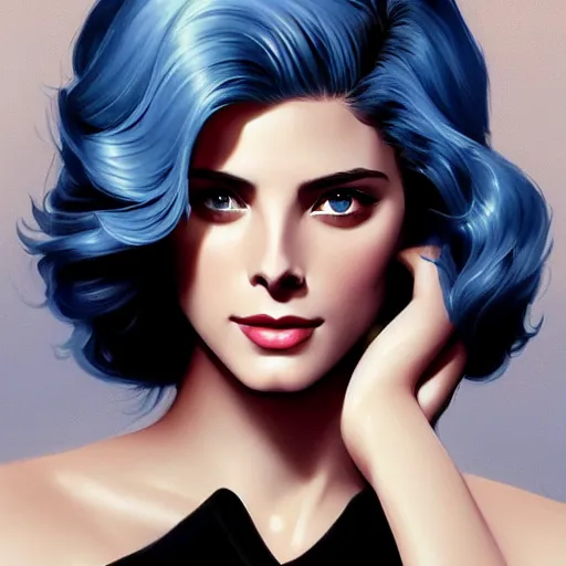 Prompt: Ashley Greene's face combined with Grace Kelly's face with blue hair as Bat Girl, western, D&D, fantasy, intricate, elegant, highly detailed, digital painting, artstation, concept art, matte, sharp focus, illustration, art by Artgerm and Greg Rutkowski and Alphonse Mucha