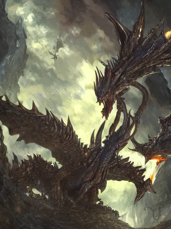 Image similar to bahamut from final fantasy in the woods, highly detailed, digital art, sharp focus, trending on art station, warhammer 4 0 k fantasy