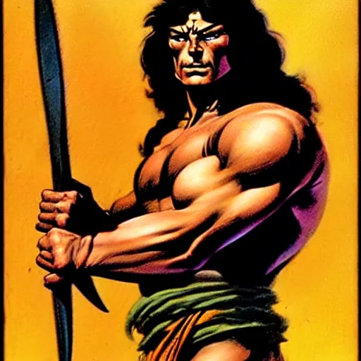 Prompt: Heroic Portrait of a Young Barbarian Hero, art by Frank Frazetta and Boris Vallejo and George Quaintance