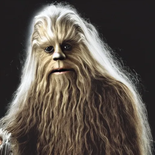 Image similar to gandalf as chewbacca, shampoo commercial, shampoo advertisement