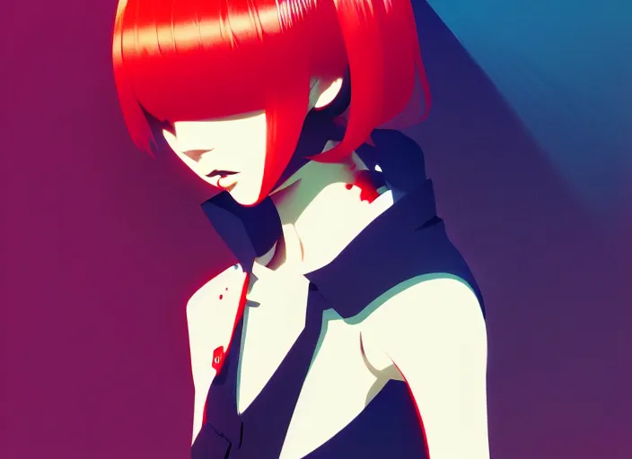 Image similar to editorial illustration by Karolis Strautniekas and Mads Berg, colorful, anime vampire princess miyu, katsuhiro otomo, manga, Ilya kuvshinov,fine texture, fine details, matte colors, film noir, dramatic lighting, dynamic composition, moody, vivid, volumetric