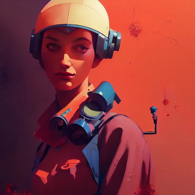 Prompt: a beautiful painting of a atompunk girl by moebius and pascal blanche and josan gonzalez and greg rutkowski and sachin teng and ralph mcquarrie. in style of futurism art. brush stroke, vibrating colors, hyper detailed. 4 k texture. beautiful features. octane render. trending on artstation