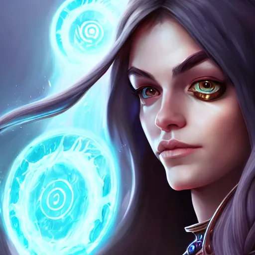 Prompt: Portrait of a sorceress, Hearthstone official trending art, exagerated accurate details, trending on MasterpieceStation in category 'Perfect identical eyes', hyperdetailed, artstation, cgsociety, 8k