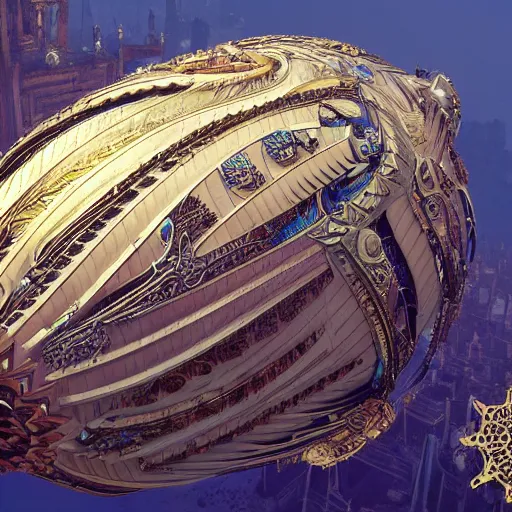 Prompt: enormous flying city in a faberge egg, sky, steampunk, fantasy art, masterpiece, unreal engine, intricate, intricate, intricate, detailed