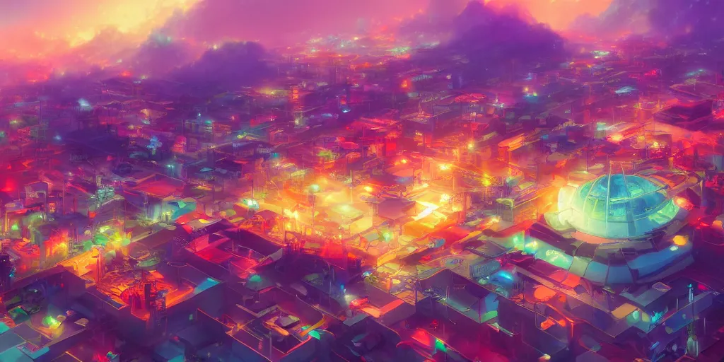 Prompt: colorful digital illustration of the internet, by makoto shinkai and thomas kinkade and james gilleard, beautiful matte painting, high detail, heavenly glow, colorful, octane render, 4 k hd wallpaper