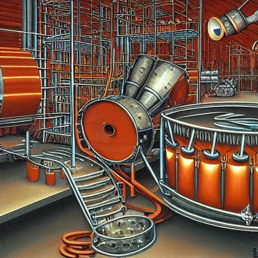 Image similar to drum kit in metal refinery by rob gonsalves