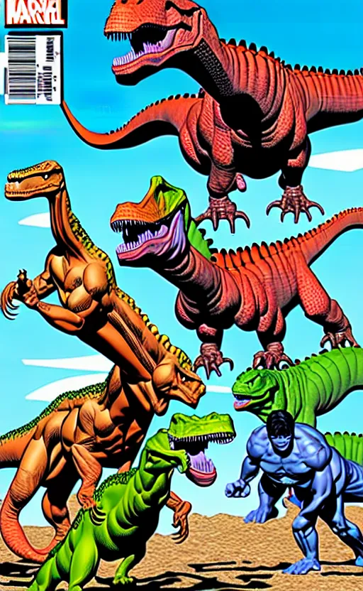 Image similar to dinosaur fantasy world marvel comics