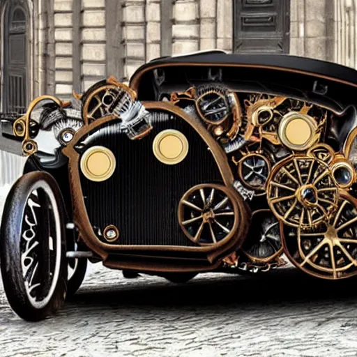 Prompt: steampunk Bugatti