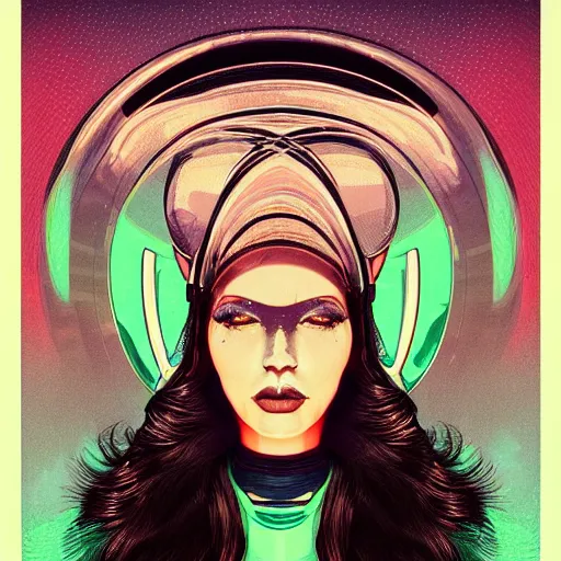 Prompt: highlights and highly detailed retro futuristic portrait of alien witch