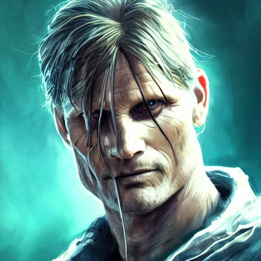 Image similar to viggo mortensen portrait, dystopia core, apocalyptic, armor, warrior, dramatic, sharp focus, fiction, neon, fantasy, hyper detailed, digital art, trending in artstation, cinematic lighting, studio quality, smooth render, unreal engine 5 rendered, octane rendered, art style and nixeu and wlop and krenz cushart