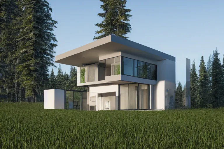 Image similar to modern modern fachwerk house with in the forest on the foot of Elbrus mountain, architecture, 3d render 8k , high details