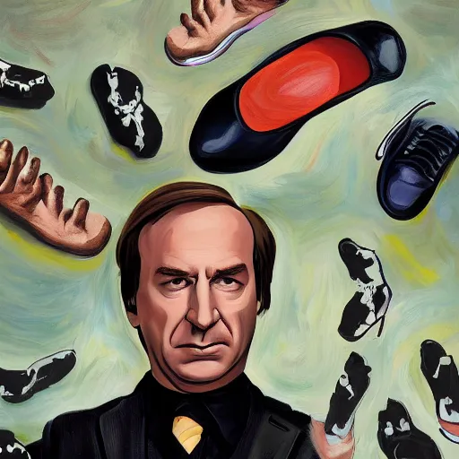 Image similar to Saul Goodman surrounded by feet, painting, gothic