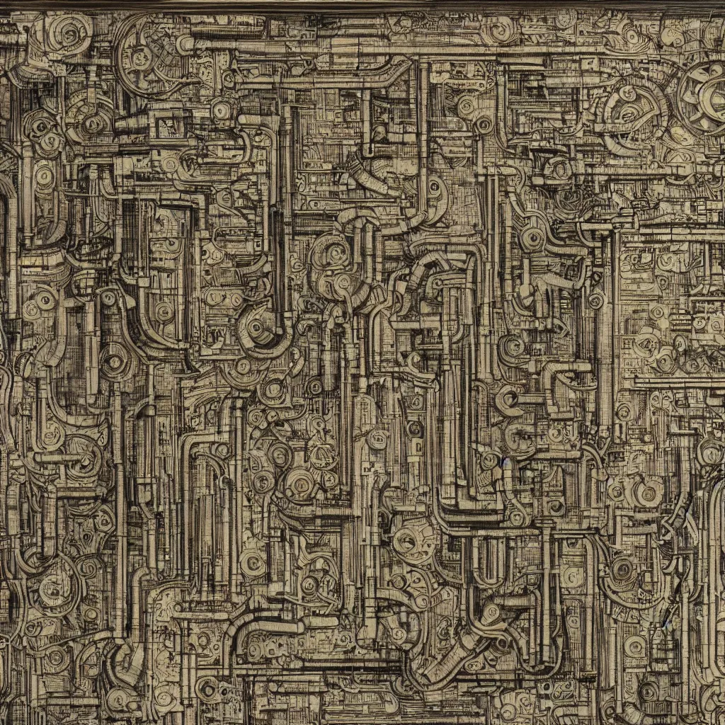 Image similar to close - up on detailed, intricate technical drawings from 1 8 4 0 with extensive written labels and covered in scribbled pencil notes, for a mechanical display attachment to babbage's difference engine, showing a screen playing tetris