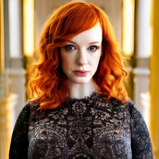 Prompt: symmetry!! christina hendricks!!! full frontal body photography of christina, blushing, perfect facial symmetry, dim volumetric cinematic lighting, 8 k, post - processing, extremely hyper - detailed, intricate, epic composition, masterpiece, stunning,