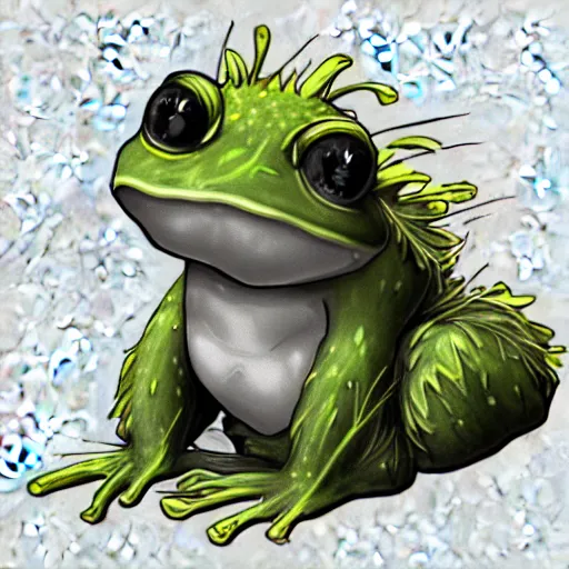 Image similar to Dandelion frog monster, semi realistic, anime art style, trending on art station