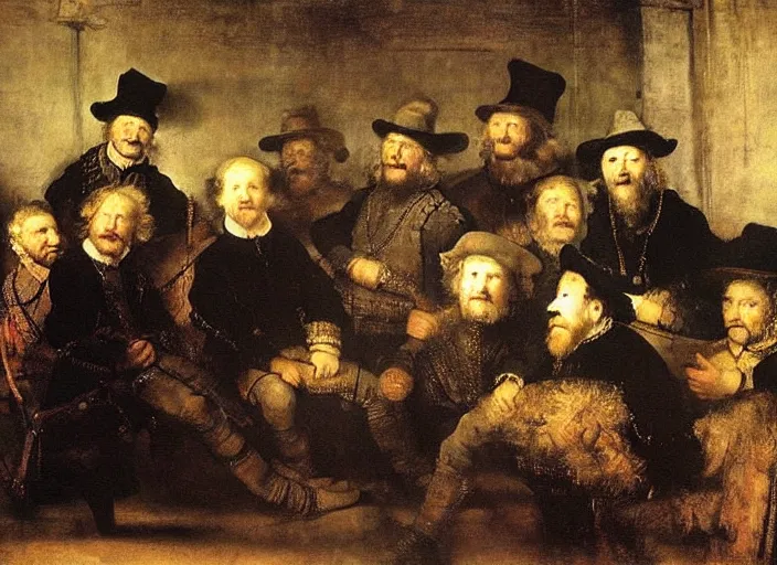 Prompt: men watching television. painting by rembrandt