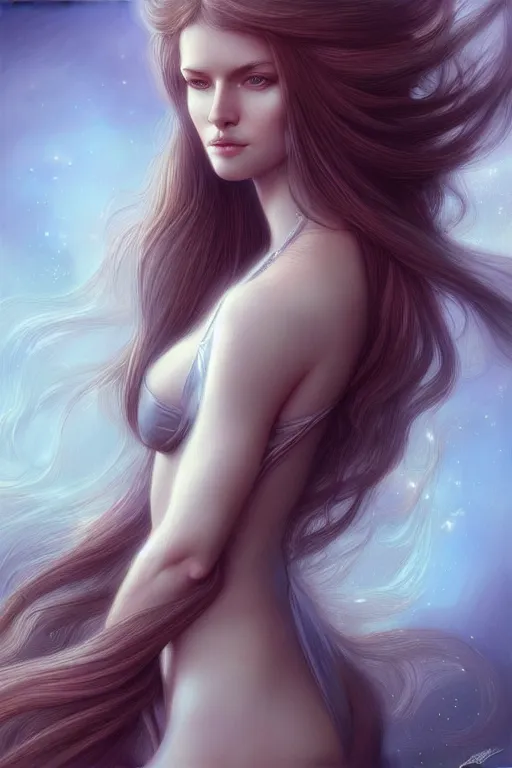 Image similar to Nearthendahl angels, fantasy, long hair, intricate, elegant, highly detailed, digital painting, artstation, concept art, smooth, sharp focus, illustration, art by artgerm and manara