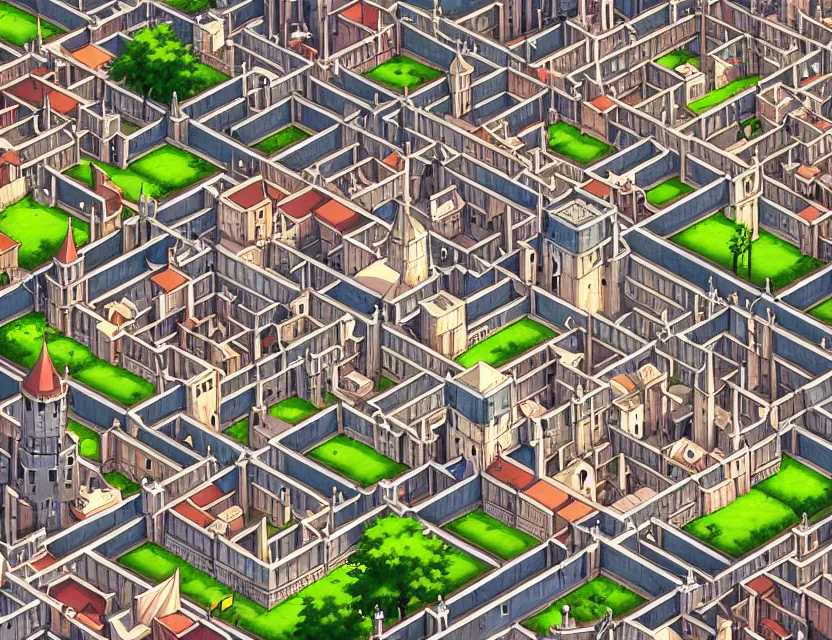 Image similar to isometric view of a medieval city, by nashimanga, anime illustration, anime key visual, beautiful anime - style digital painting by wlop, amazing wallpaper