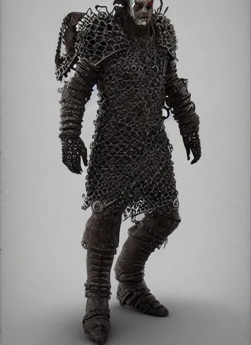 Prompt: а fantasy Proto-Slavic mythology, zombie in chain mail armor inspired blizzard games, full body, detailed and realistic, 4k, trending on artstation, octane render